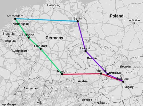 amsterdam-budapest rail map