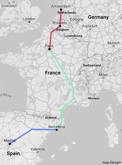 amsterdam-madrid rail map