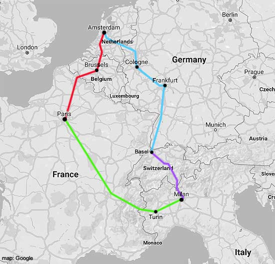 amsterdam-milan rail map