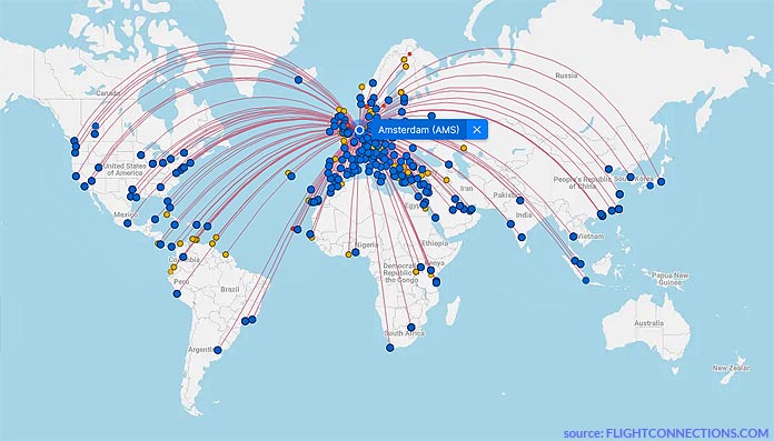 international air routes amsterdam